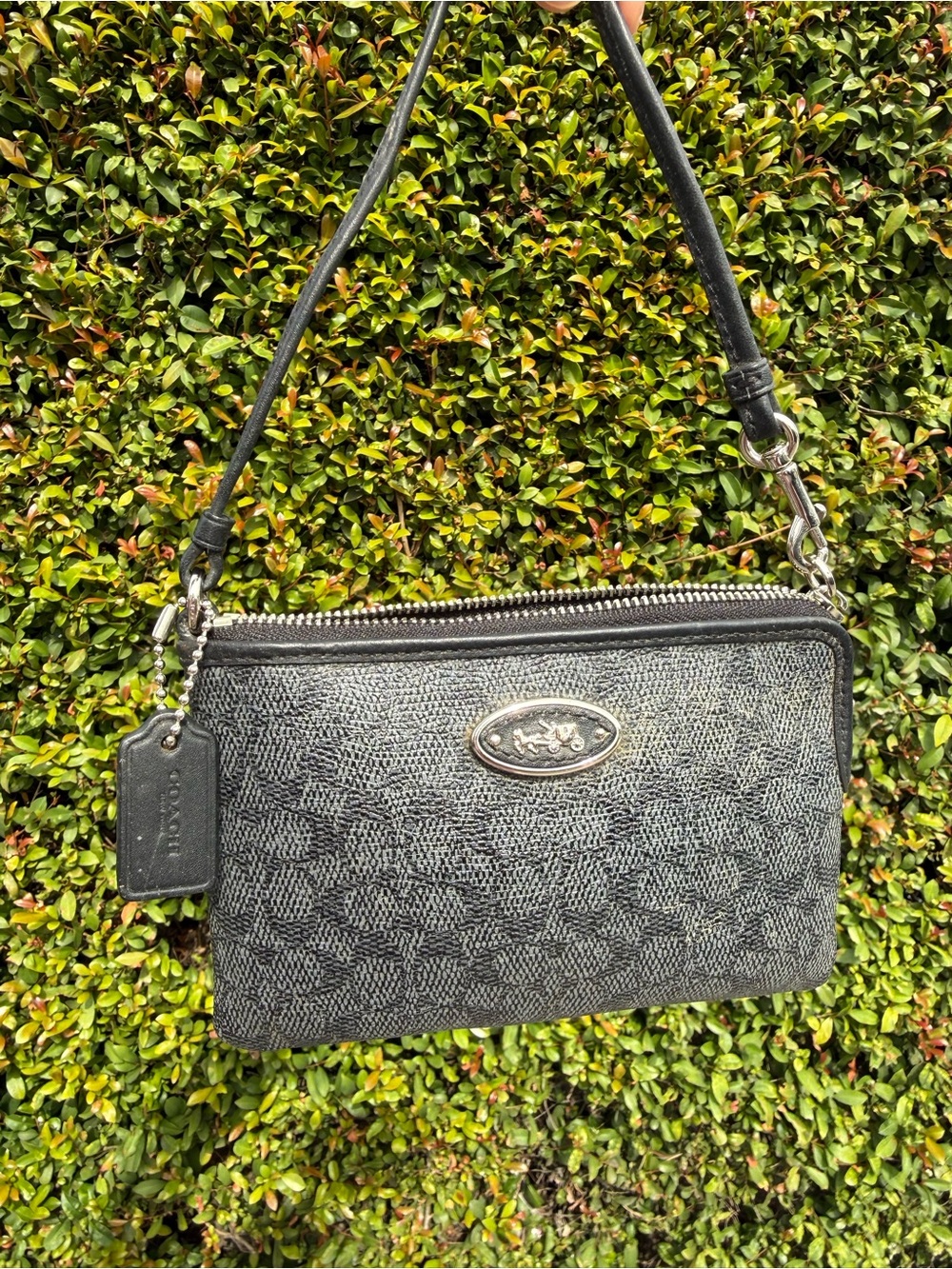 Coach Gray Signature Wristlet with Silver-Tone Hardware